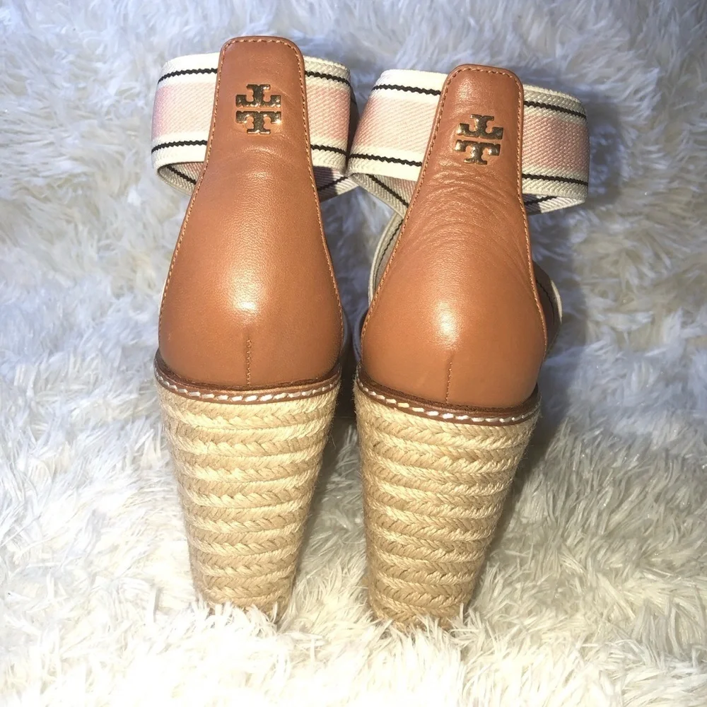 Tory Burch Pink and Tan Wedge Sandals size 10-11